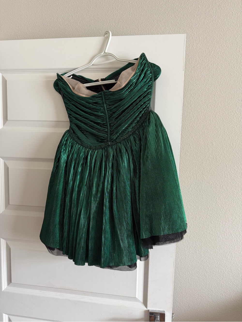 Bronx and Banco Shimmering Emerald Green Pleated Party Dress
